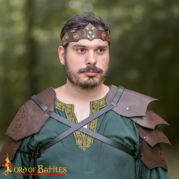 Medieval Studded Leather Headband with Brass Rivets