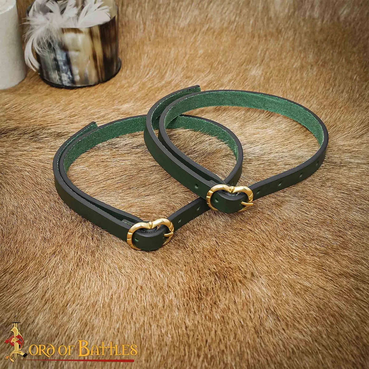 Medieval Green Veg-Tan Leather Leg Garters (Pair) - Image 3