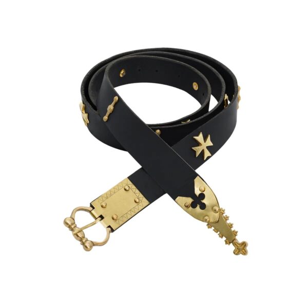 Medieval Buff Leather Belt with Brass Trefoil Buckle