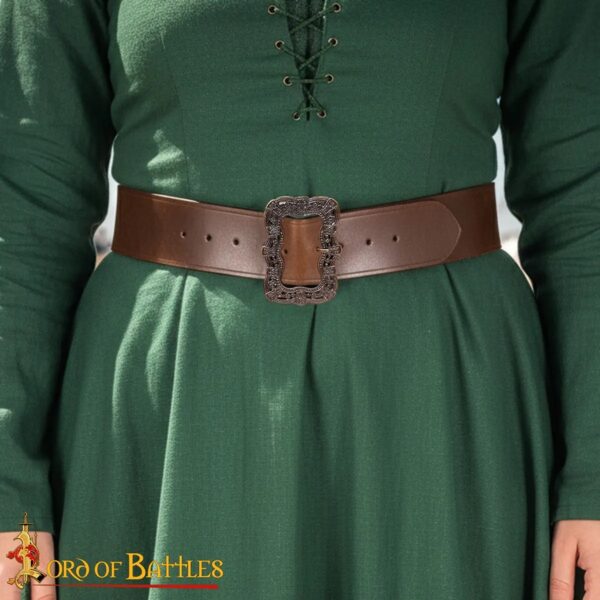 Pirate Hand-Dyed Leather Waist Belt with Ornate Brass Buckle