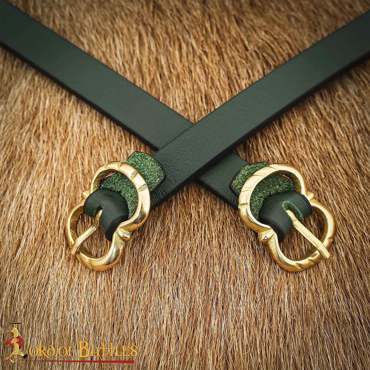 Medieval Green Veg-Tan Leather Leg Garters (Pair) - Image 5