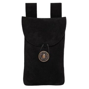 Medieval Suede Leather Belt Pouch with Brass Button