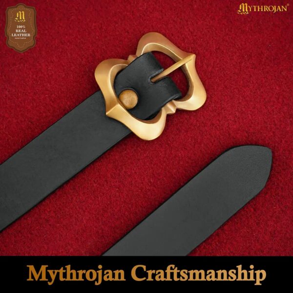Renaissance Leather Belt with Ornate Brass Buckle