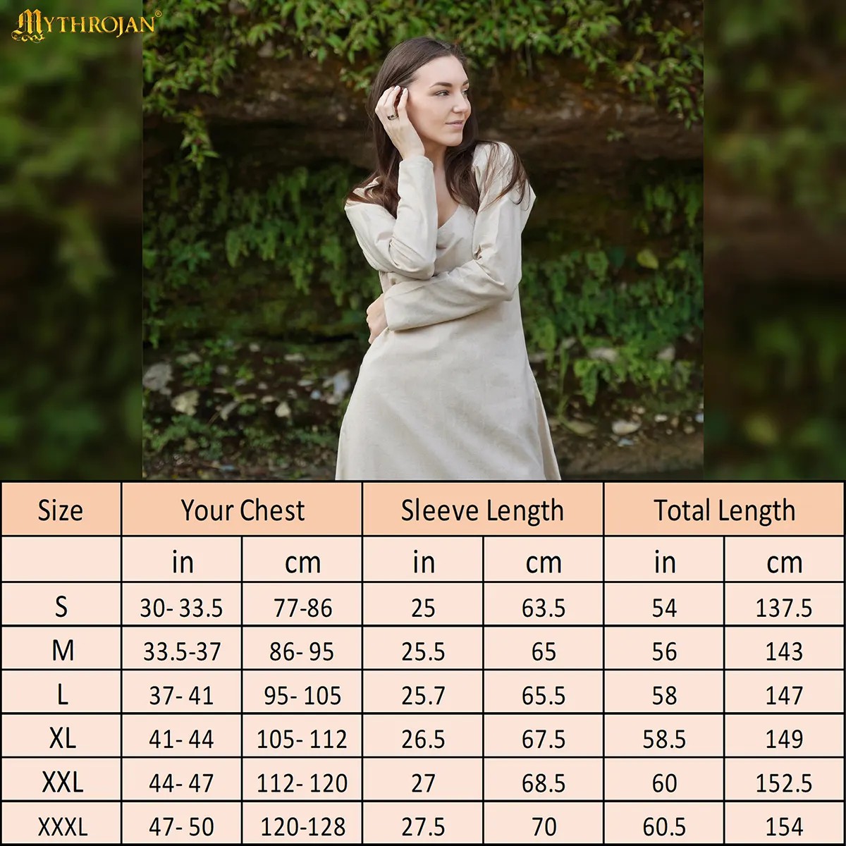 Medieval Linen-Cotton Long Sleeve Underdress Chemise - Image 8