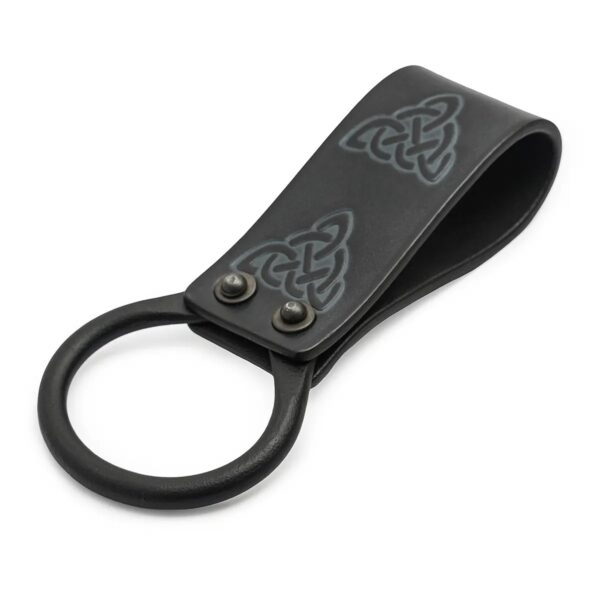 Viking Buff Leather Axe Frog with Hand-Forged Steel Ring