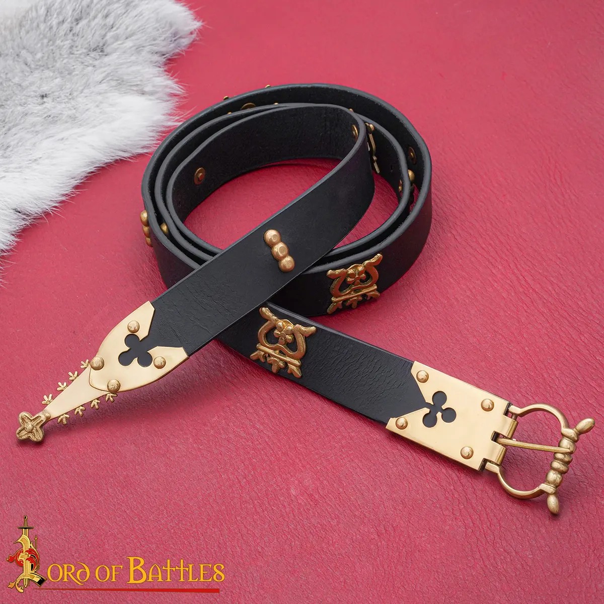 15th Century Gothic Leather Belt with Cast Brass Mounts and Chape - Image 3