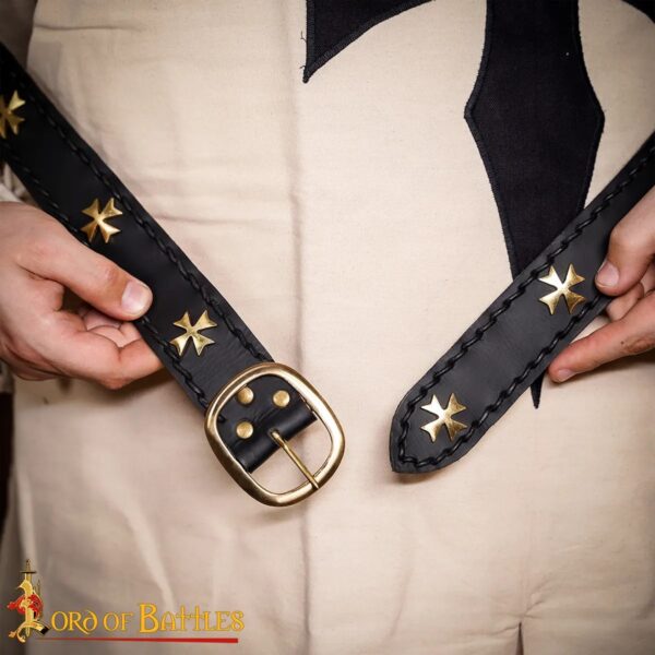 Medieval Crusader Leather Belt with Brass Cross Studs