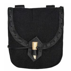 Medieval Canvas Belt Pouch with Horn Toggle and Leather Trim