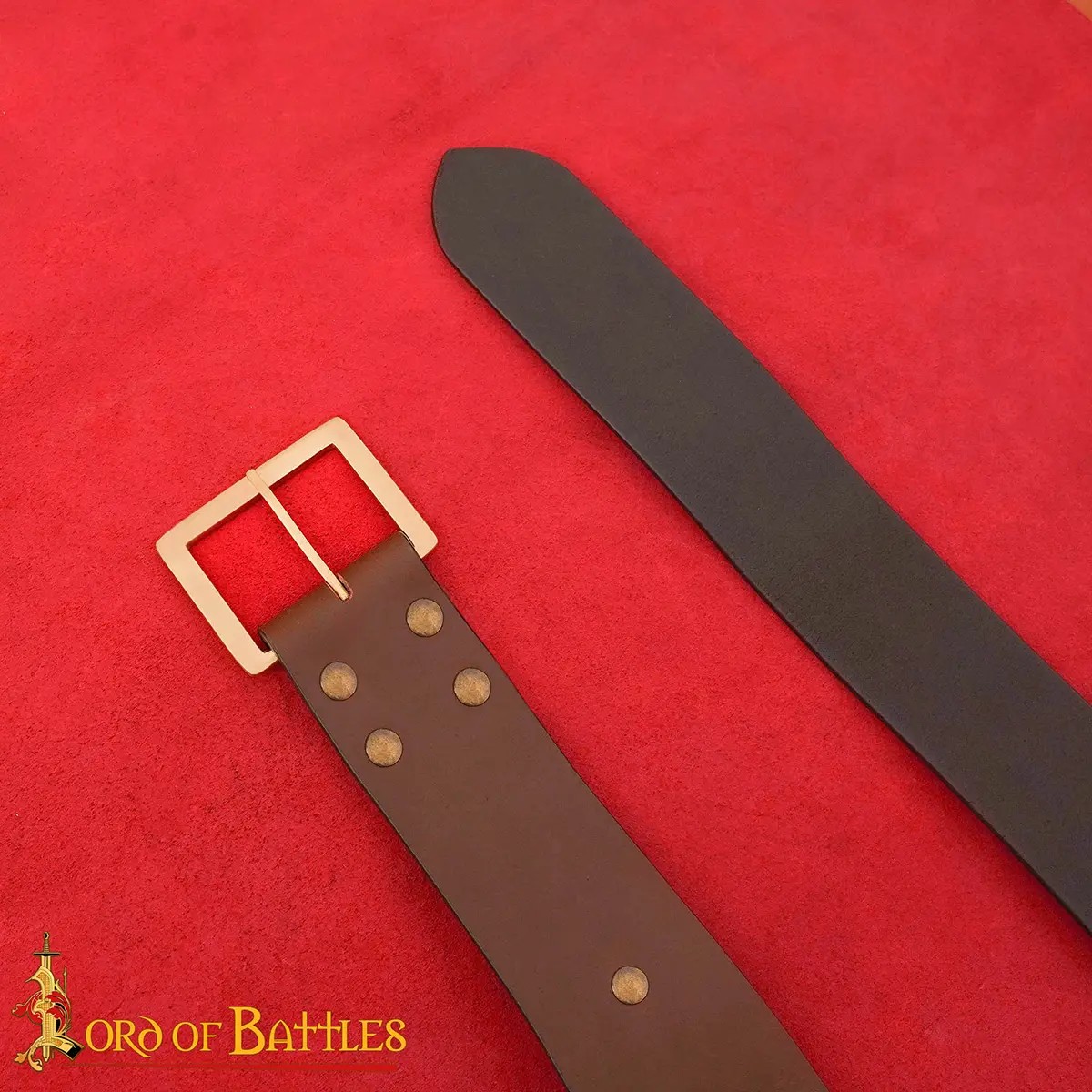 Pirate Leather Sword Belt with Integrated Frog & Brass Mounts - Image 5