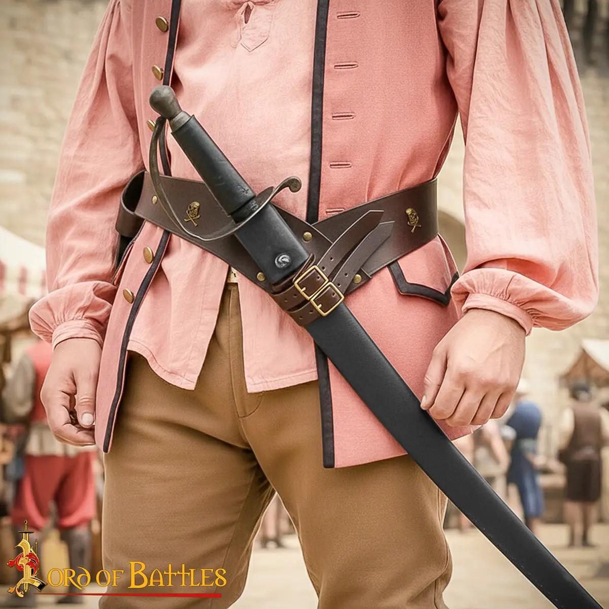 Pirate Leather Sword Belt with Integrated Frog & Brass Mounts - Image 7