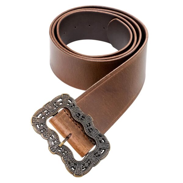 Pirate Hand-Dyed Leather Waist Belt with Ornate Brass Buckle