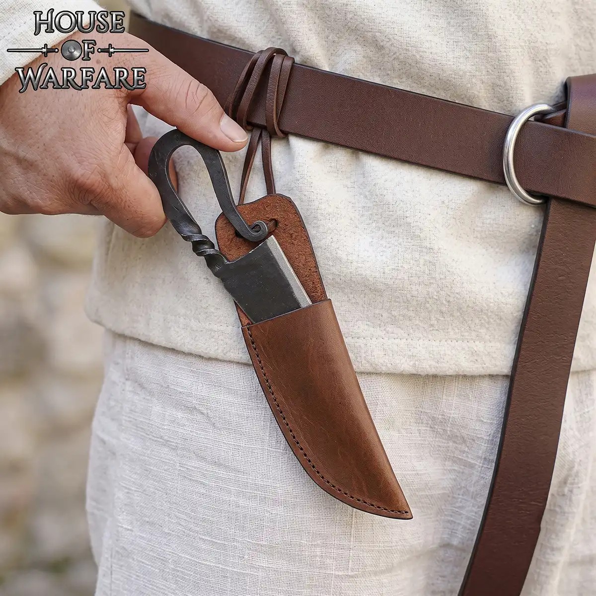 Hand-Forged Medieval Iron Neck Knife with Leather Sheath - Image 5
