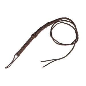 Medieval Hand-Braided Leather Whip with Brass Rivets