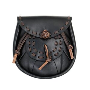Medieval Buff Leather Sporran with Tied Tassels Belt Bag