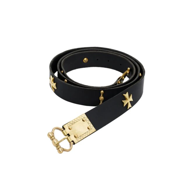 Medieval Buff Leather Belt with Brass Trefoil Buckle