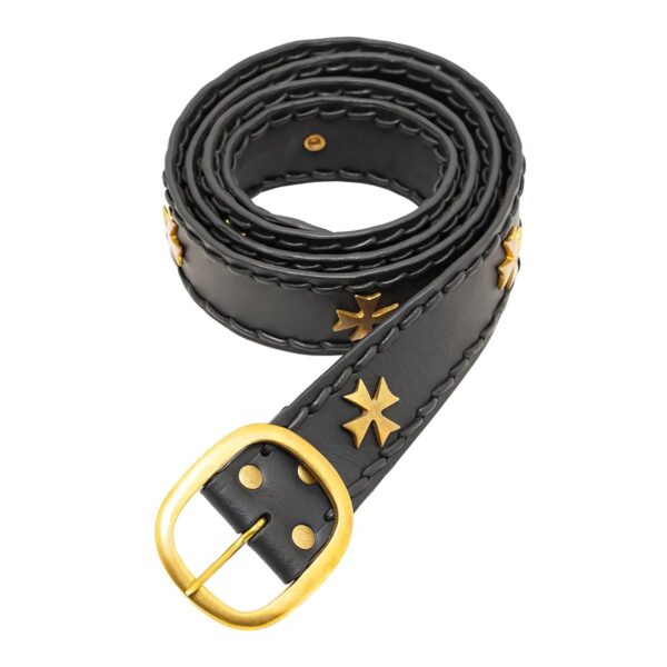 Medieval Crusader Leather Belt with Brass Cross Studs