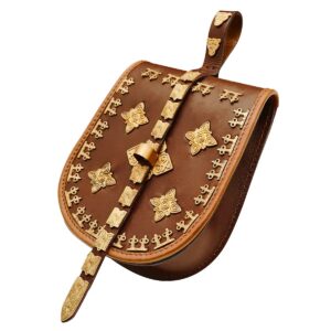 Viking Birka Leather Belt Pouch with Brass Mounts
