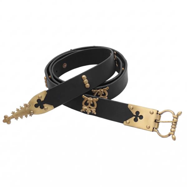 15th Century Gothic Leather Belt with Cast Brass Mounts and Chape