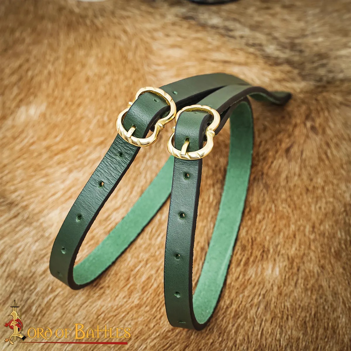 Medieval Green Veg-Tan Leather Leg Garters (Pair) - Image 4