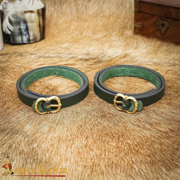 Medieval Green Veg-Tan Leather Leg Garters (Pair)