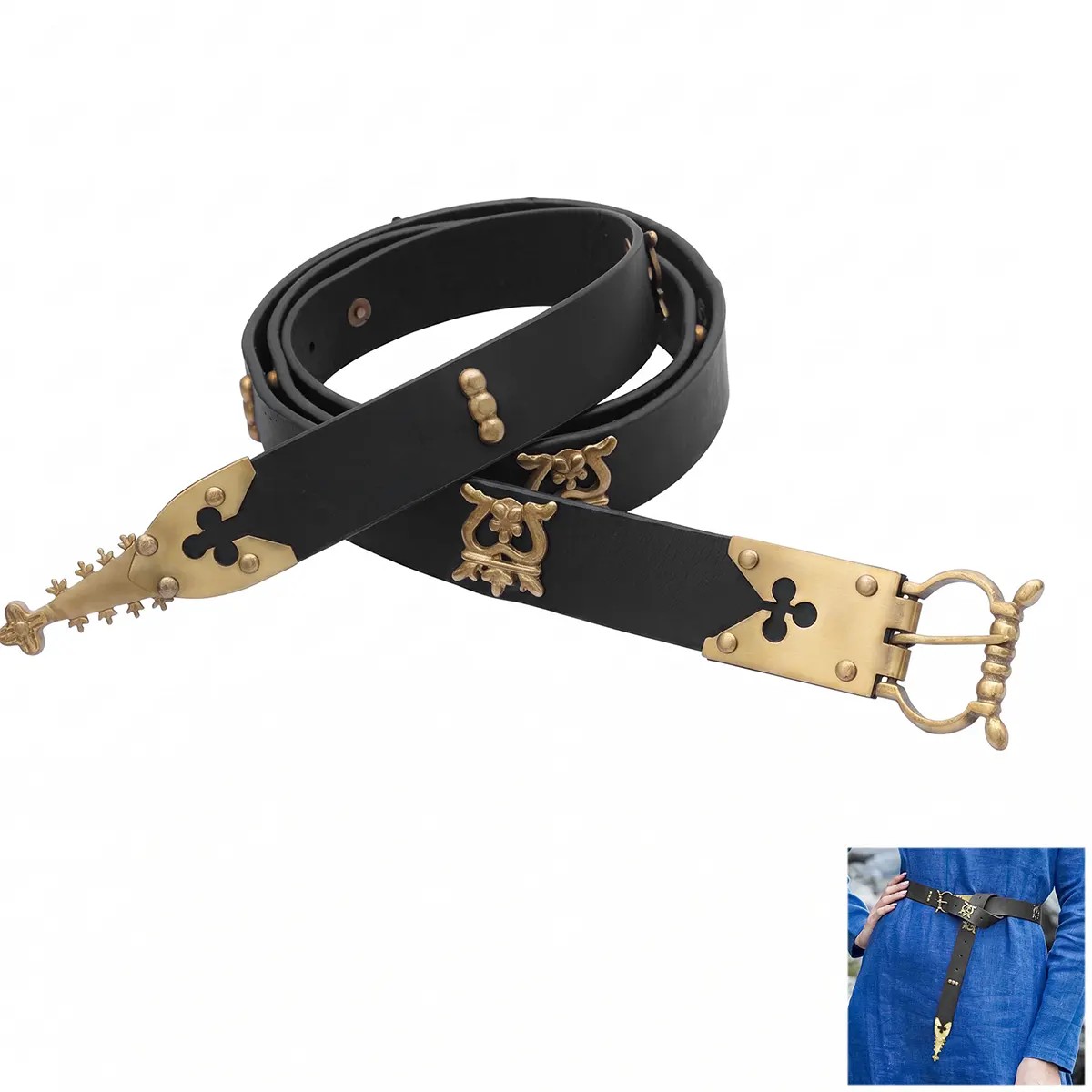 15th Century Gothic Leather Belt with Cast Brass Mounts and Chape - Image 2
