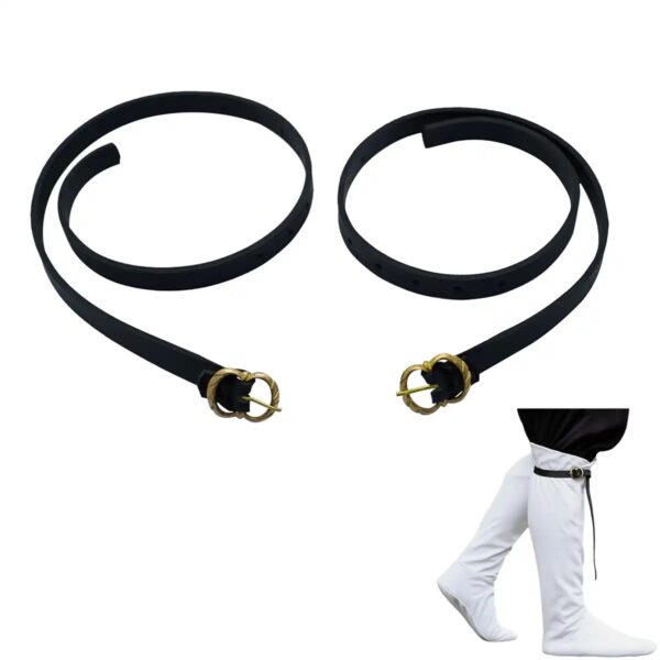 Medieval Leather Leg Garters with Brass Buckles (Pair)